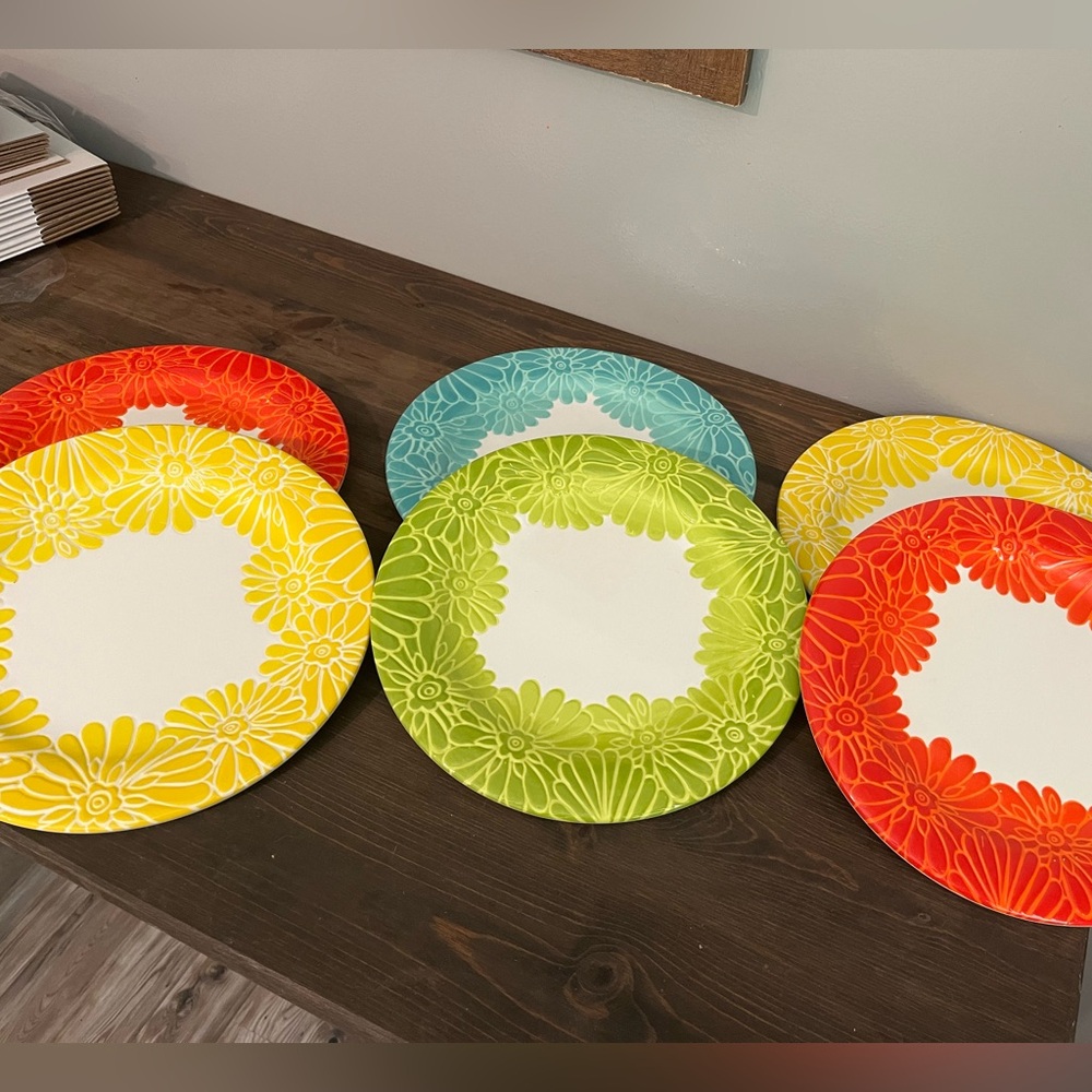 Laurie Gates Melamine Plates‎ Set Of 6 Floral Multicolor 11” Diameter